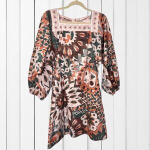 NWT CHUFY Dennis Dress Hans Green Open Back Tie Bohemian Floral Organic Cotton S